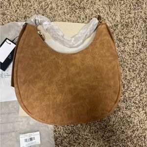 NWT 4TH & RECKLESS Una Faux Suede Crescent Shoulder Bag Tan Gold Hardware Hobo